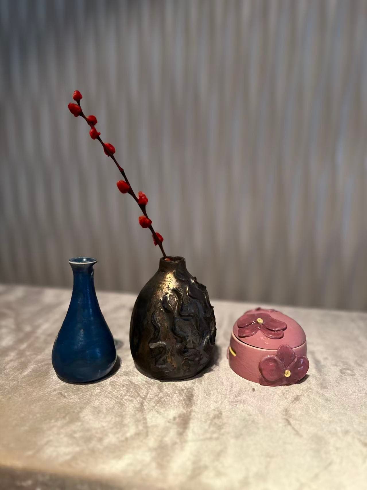 Porcelain Vase · Cascading Vase · Orchid Trinket Box · all wheeled — Ceramic work by RuiXuan Xu — Asia Course