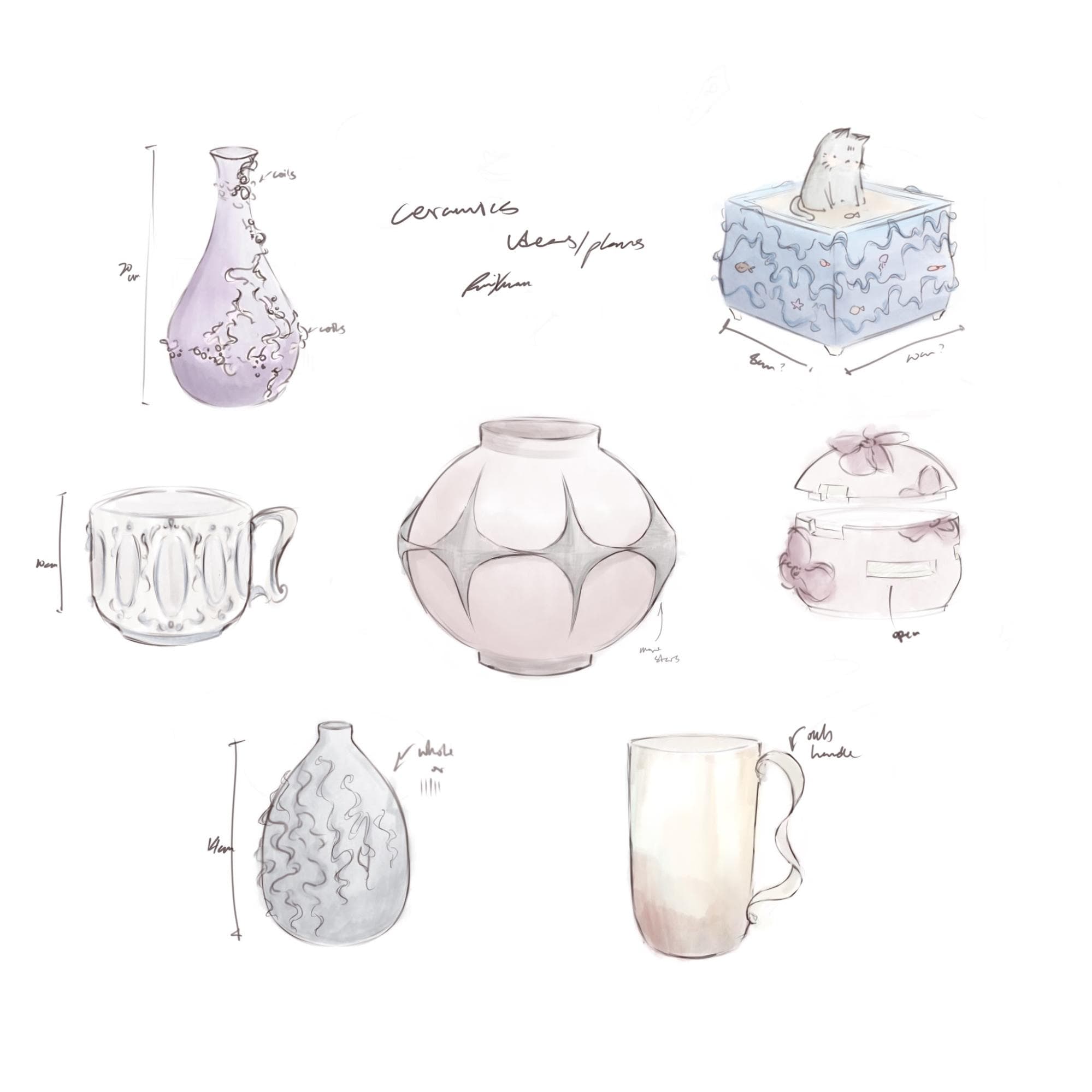 Sketch made in Procreate · completed all but moon jar — Ceramic work by RuiXuan Xu — Asia Course