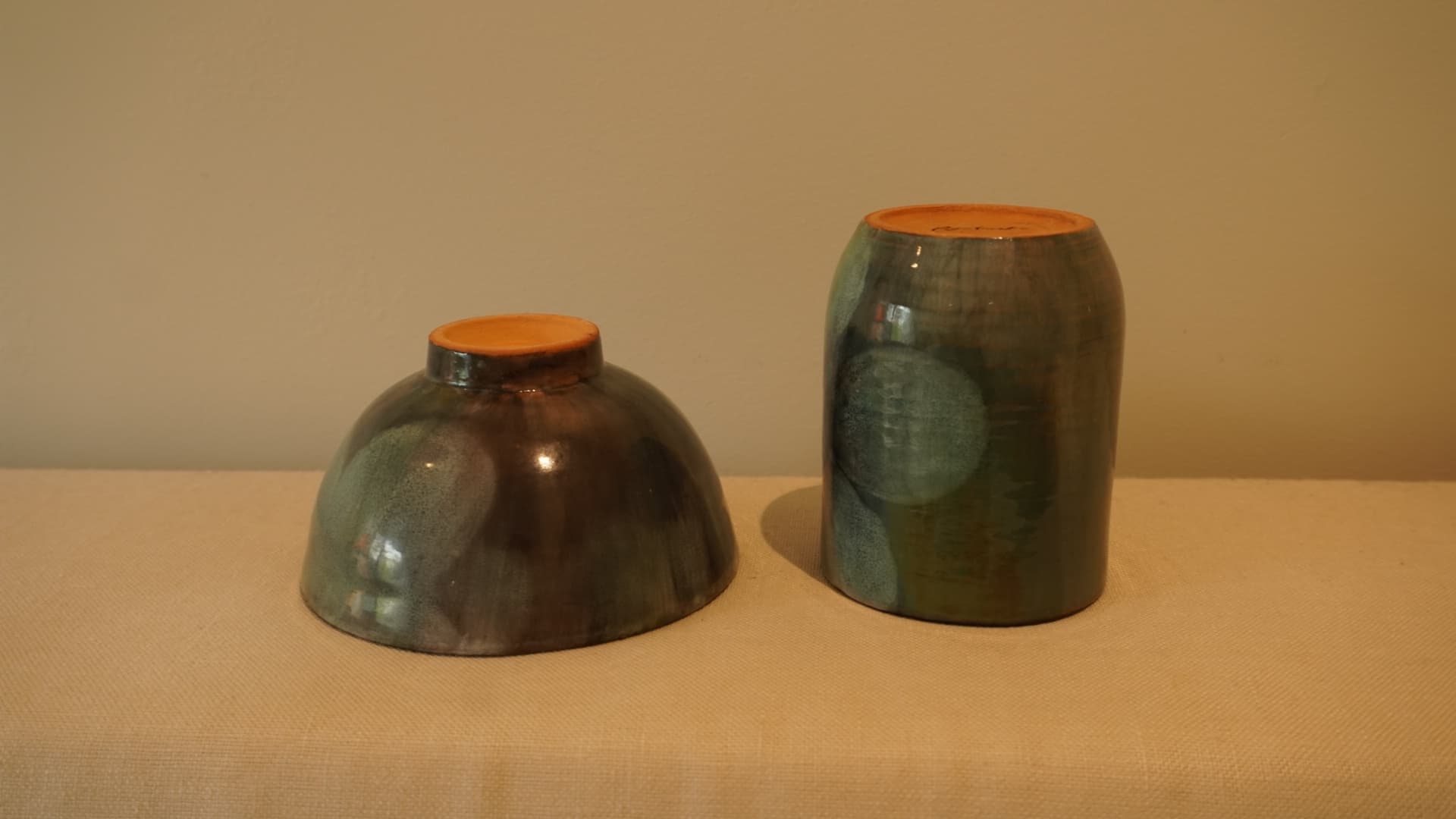 Explored glaze combos (Mayco EL119 Burnished Steel, PC602 White Cascade, EL129 Slate, +2?) · Wheel-thrown Set — Ceramic work by RuiXuan Xu — Club