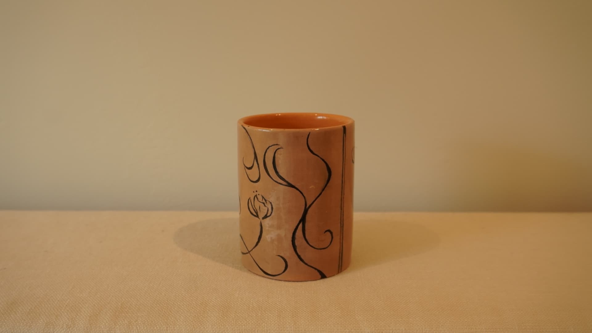 Sgraffito Cup · Spectrum 515 Black Underglaze · Wheel-thrown · carved while leather hard — Ceramic work by RuiXuan Xu — Club