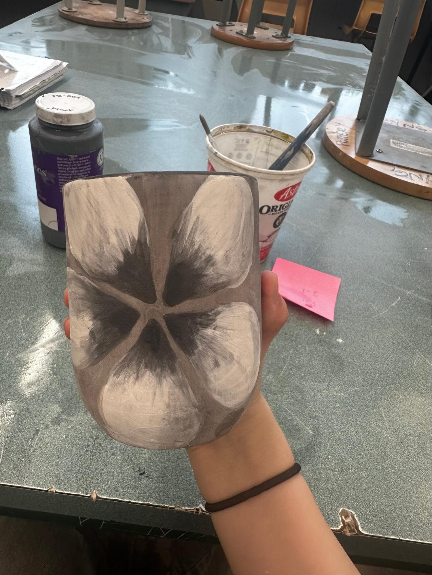 Explored glaze combos (Mayco EL119 Burnished Steel, PC602 White Cascade, EL129 Slate, +2?) · Wheel-thrown Set — Ceramic work by RuiXuan Xu — Club