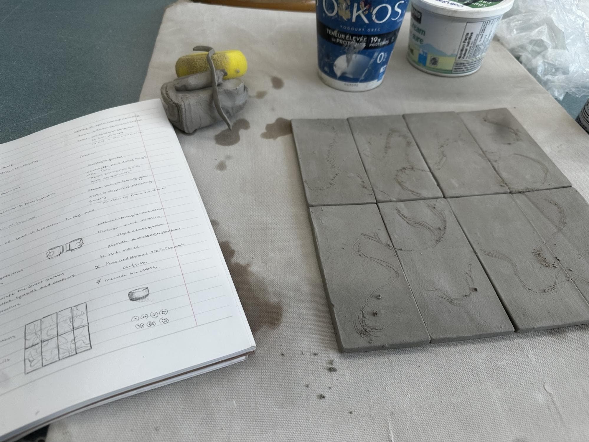 Non-functional Kitchen Tiles · wave design · used an array of blue/gray Mayco glazes — Ceramic work by RuiXuan Xu — School